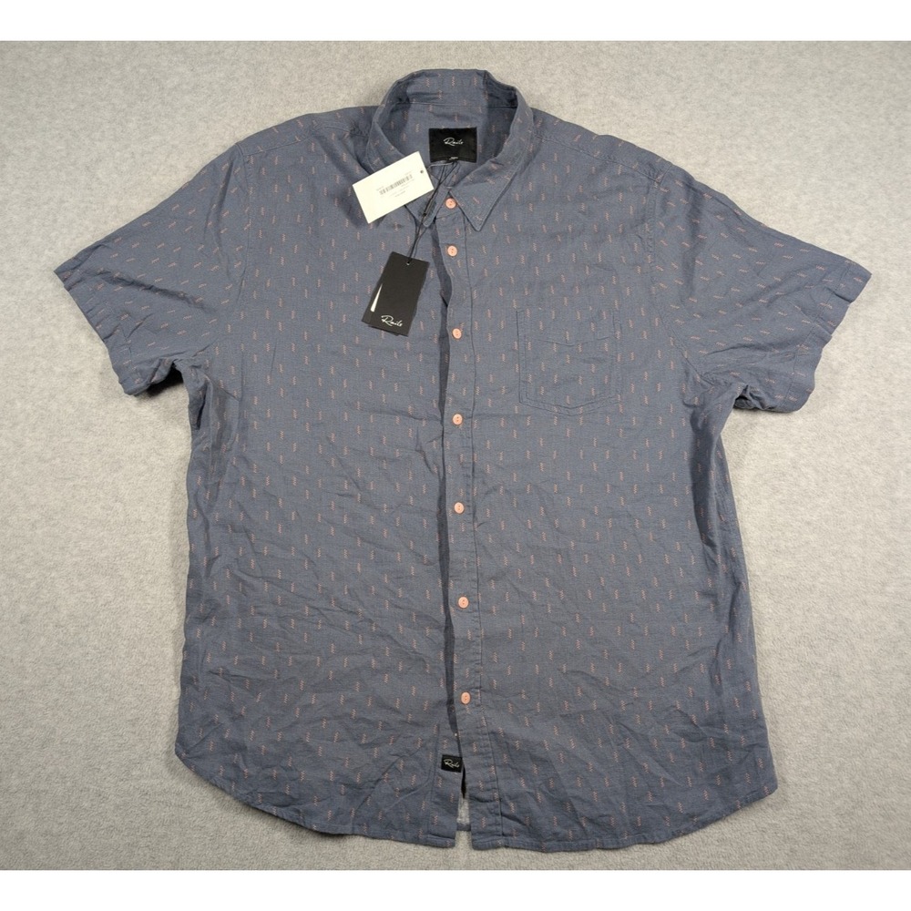 Rails Men Shirt XXL NWT Carson Louis Leaf Slate Linen Blend Button Short Sleeve‎